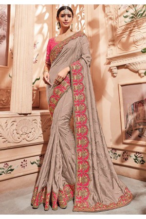 Beige silk Indian wedding wear saree 1906