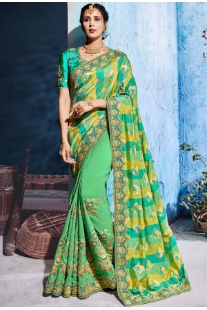 Green and yellow color silk Indian wedding wear saree 1103