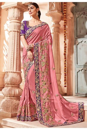 Light Pink silk Indian wedding wear saree 1905