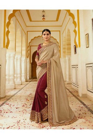 Maroon chikoo silk Indian wedding wear saree 5007