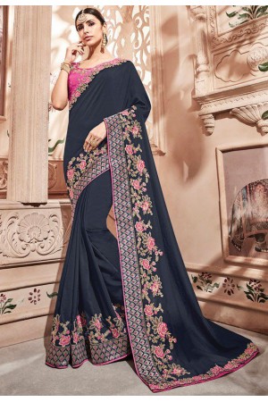 Navy blue silk Indian wedding wear saree 1903