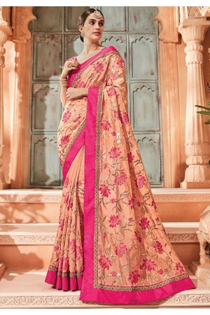 Peach silk Indian wedding wear saree 1908