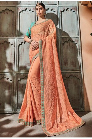 Peach silk Indian wedding wear saree 1910