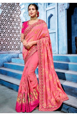 Pink color silk Indian wedding wear saree 1105