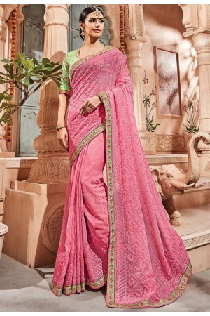 Pink silk Indian wedding wear saree 1911