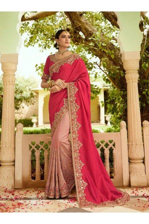 Pink silk Indian wedding wear saree 5017