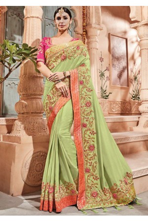 Pista green silk Indian wedding wear saree 1909