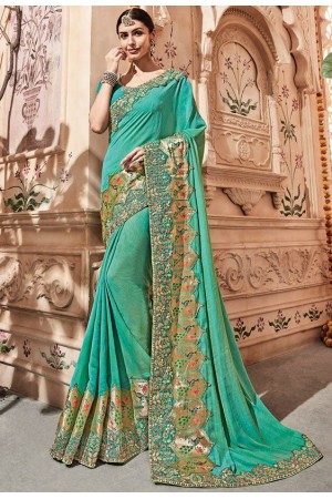 Turquoise silk Indian wedding wear saree 1912