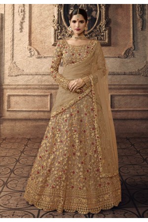 Beige net embroidered circular lehenga choli 20007