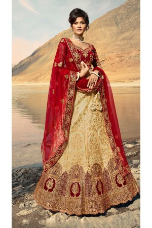 Beige satin embroidered bridal lehenga choli 920