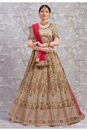 Beige silk circular lehenga choli 2802