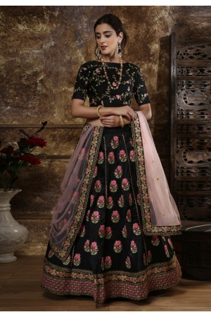 Black silk embroidered circular lehenga choli 1121