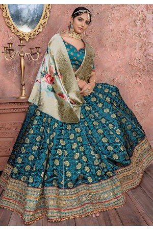 Blue banarasi silk circular lehenga choli 11175