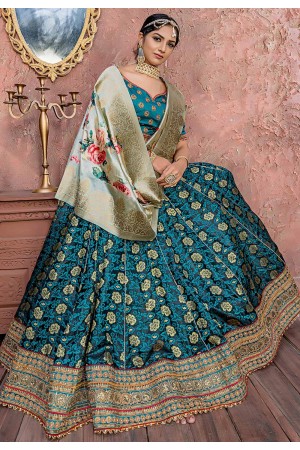 Blue banarasi silk circular lehenga choli 11175