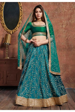 Blue velvet circular lehenga choli 7305