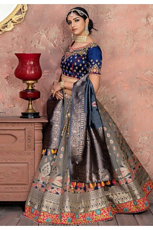 Gray banarasi silk circular lehenga choli 11172