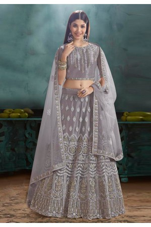 Gray net a line embroidered lehenga choli 3033