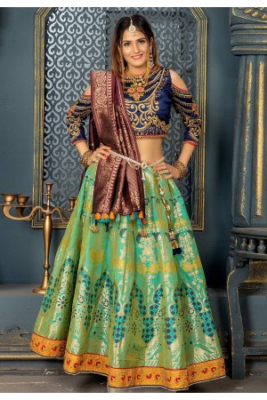 Green banarasi silk circular lehenga choli 11231