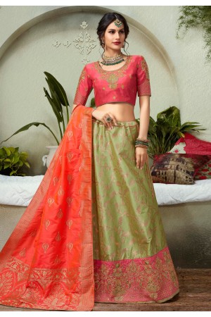 Green silk a line lehenga choli 76490