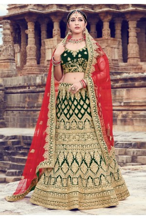 Green velvet embroidered circular lehenga choli 10003