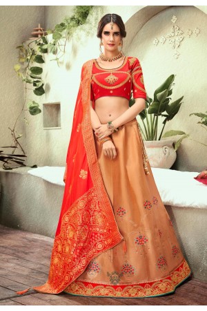 Light orange silk a line lehenga choli 76493