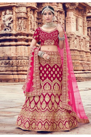 Magenta velvet embroidered circular lehenga choli 10008