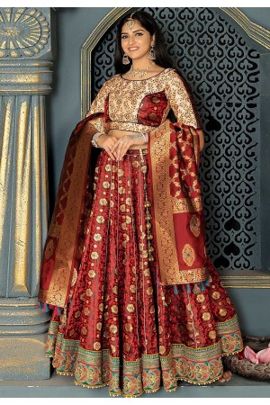 Maroon banarasi silk circular lehenga choli 11233