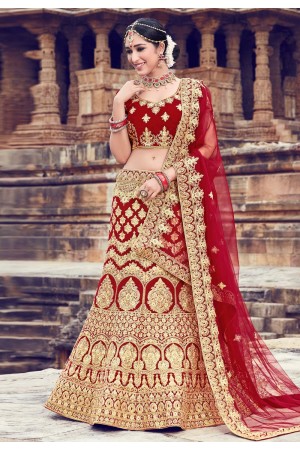 Maroon velvet embroidered bridal lehenga choli 10001