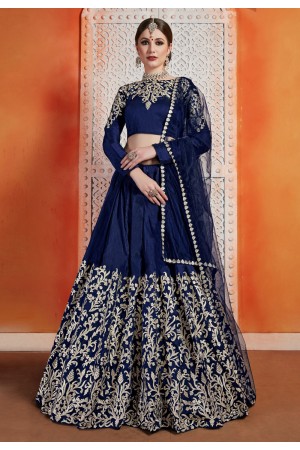 Navy blue art silk circular lehenga choli 2406