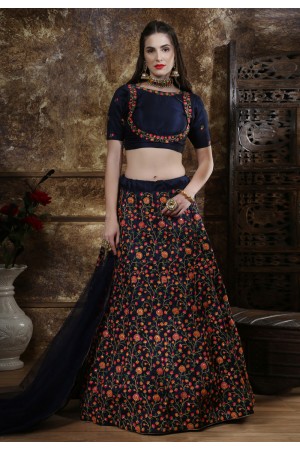 Navy blue embroidered circular lehenga choli 1124