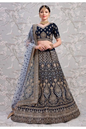 Navy blue satin circular lehenga choli 2801