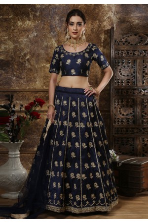 Navy blue silk circular lehenga choli 1096