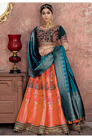 Peach banarasi silk circular lehenga choli 11173