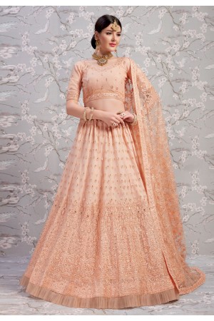 Peach net circular lehenga choli 2804