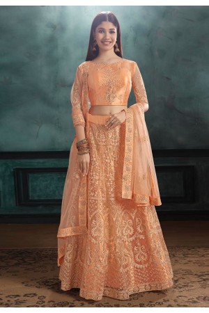 Peach net embroidered a line lehenga choli 3037