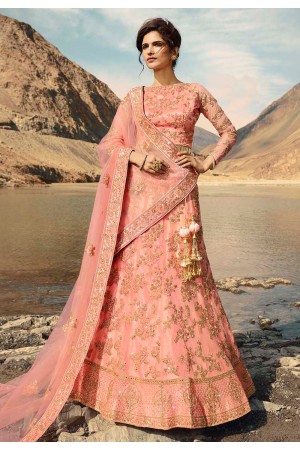 Pink net embroidered circular lehenga choli 921