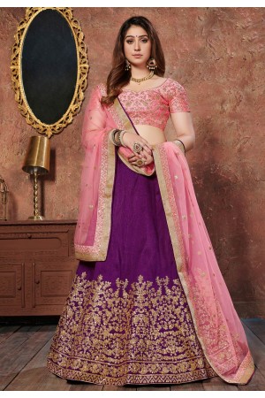 Purple velvet circular lehenga choli 7303