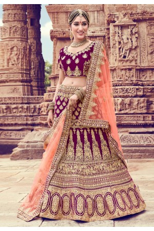 Purple velvet embroidered circular lehenga choli 10005