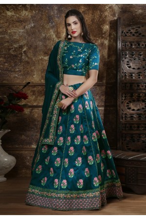 Teal blue embroidered circular lehenga choli 1122