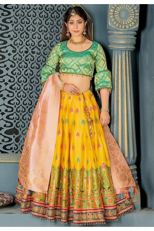 Yellow banarasi silk circular lehenga choli 11235