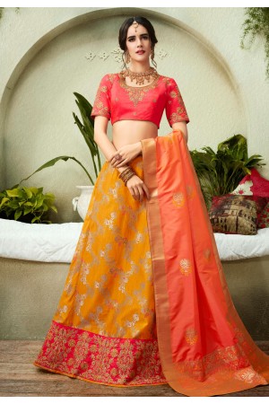 Yellow silk a line lehenga choli 76489