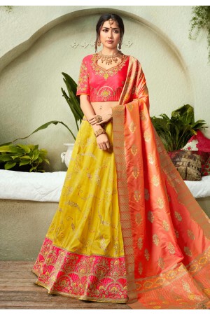 Yellow silk a line lehenga choli 76494