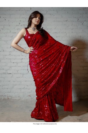 Bollywood Model Red color georgette sequins saree