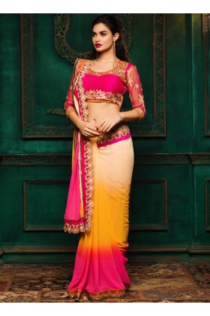 pink shaded soft silk party wear saree