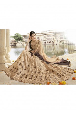 Beige Colored Embroidered Art Silk Wedding Lehenga Choli 1303