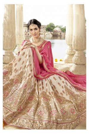 Beige Colored Embroidered Art Silk Wedding Lehenga Choli 1306