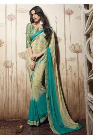 Beige Colored Printed Faux Georgette Saree 31034 