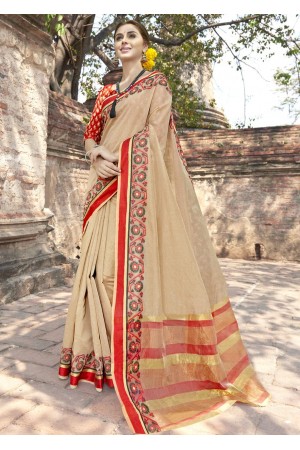 Beige Colored Woven Art Silk Officewear Saree 5203