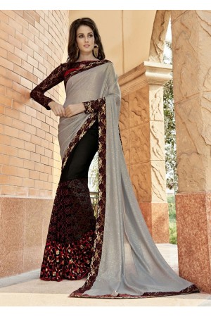 Black Colored Embroidered Chiffon Net Partywear Saree 97060