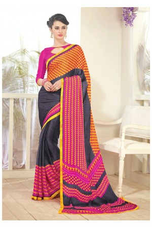 Black Colored Printed Faux Georgette Saree 61001